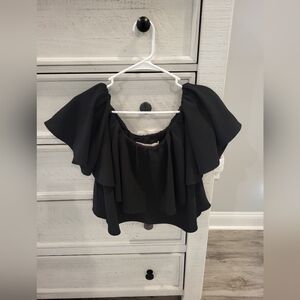 Black Ruffled Off-Shoulder Women's Top